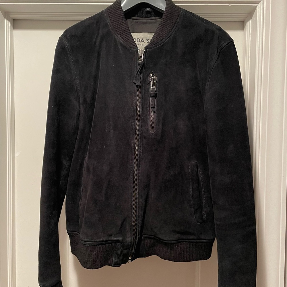 BODA SKINS sheep skin leather suede bomber jacket, size L. - Picture 2 of 4